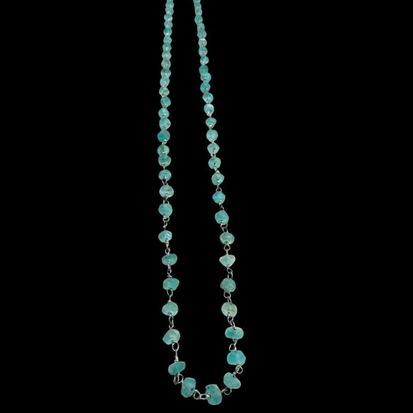 Vtg Aquamarine Gemstone Necklace Sterling Silver Chain & Lobster Clasp Boho - Picture 1 of 14